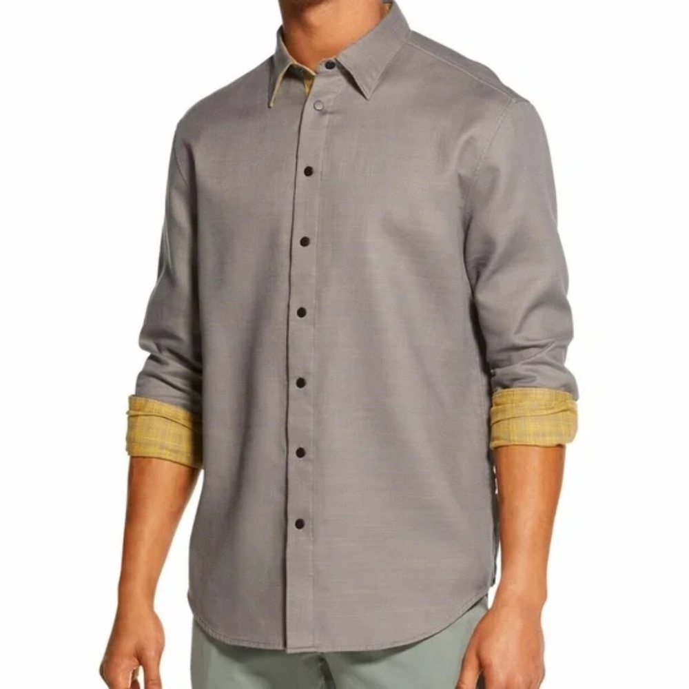 DKNY Taupe Cotton Reversible Button Down Shirt
